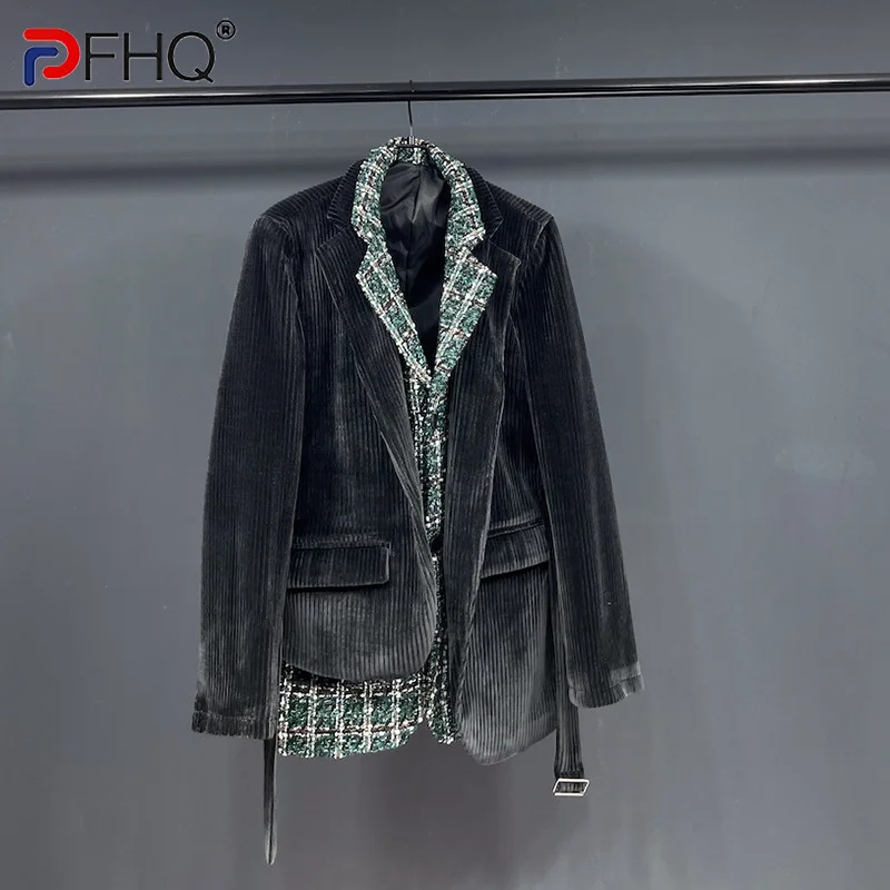 

PFHQ Асимметричный нишевой дизайн мужской пиджак высокого качества элегантный модный 2023 весенний уличный оригинальный блейзер из двух часте...