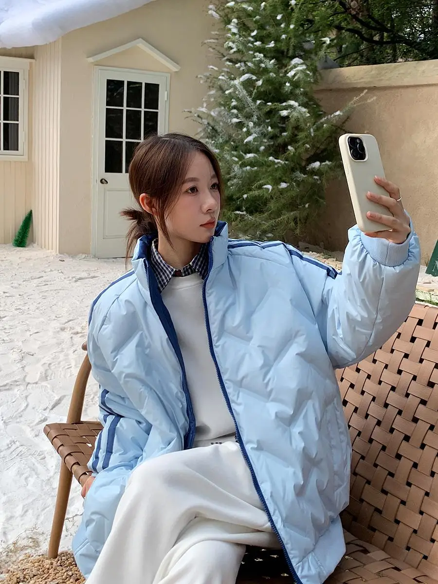 Vs What Winter Overture корейский повседневный пуховик в полоску 90 белый утиный пух женская