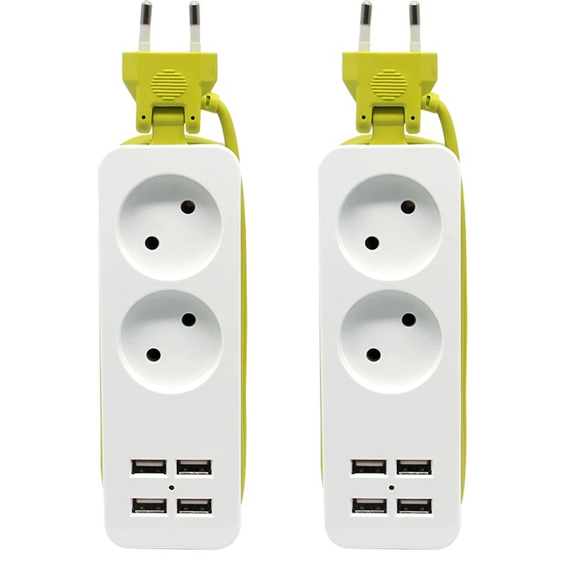 

Удлинитель портативный дорожный с 4 USB-портами и евровилкой, 2 шт.