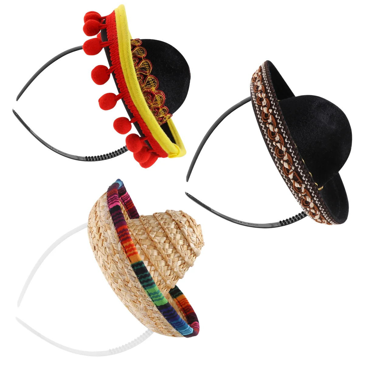 

3Pcs Mexican Straw Hats Mexico Sombrero Festical Straw Hat Mexican Folk Style Hat Sombreros
