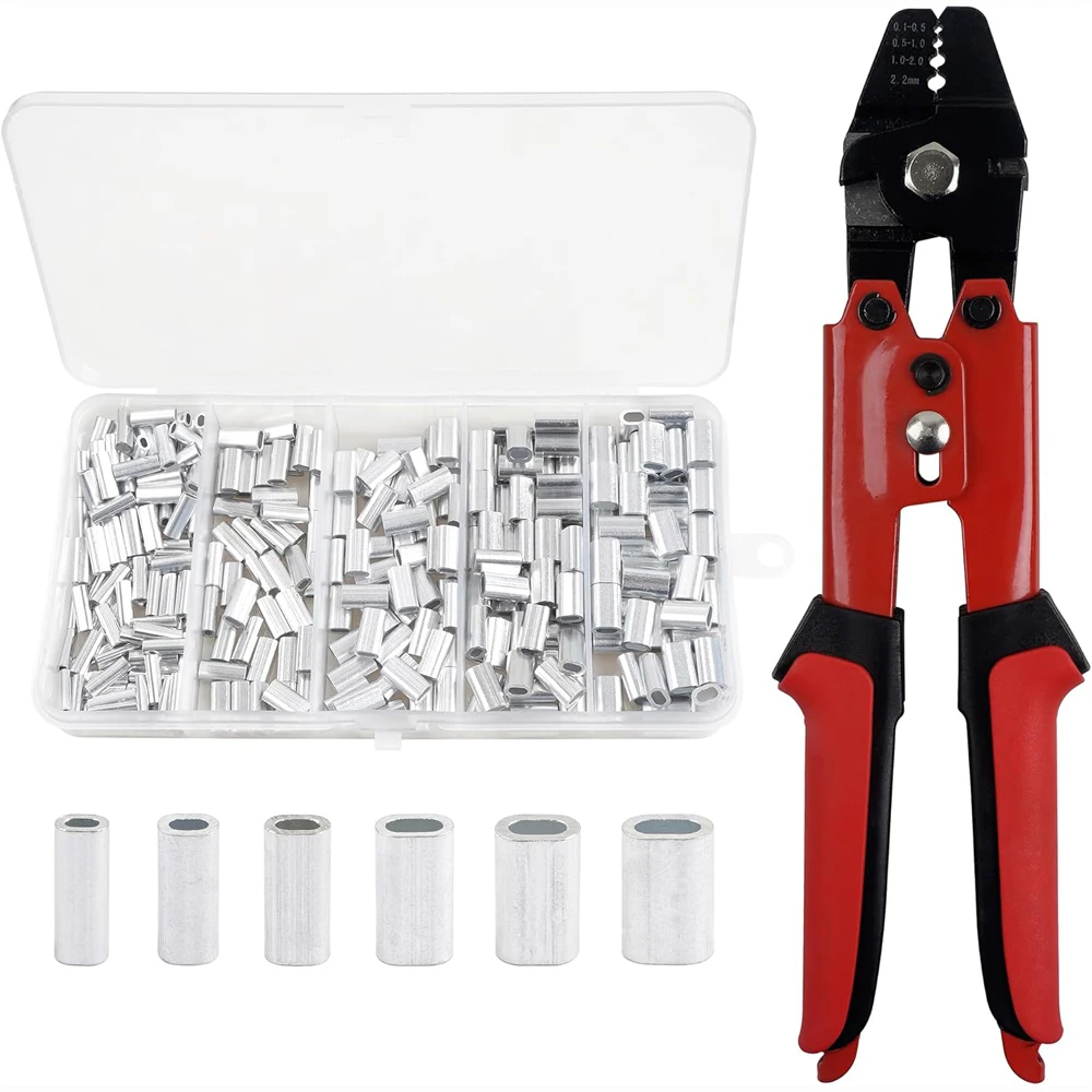 

Набор инструментов для обжима каната, Обжимные Щипцы для рыбалки, 5 размеров, алюминиевые обжимные втулки, для лески, рыболовные снасти