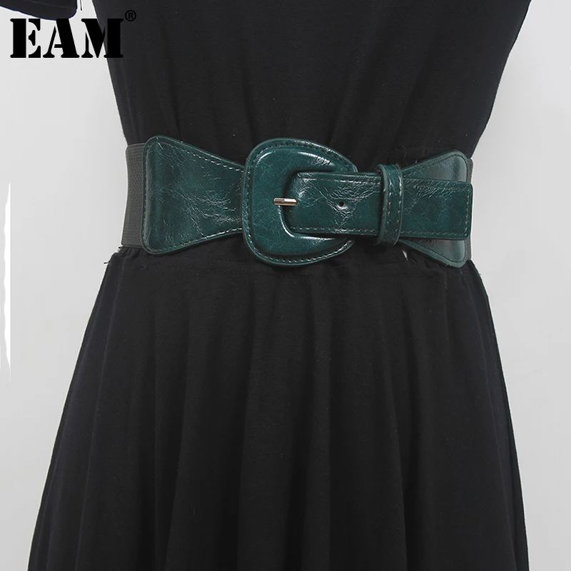

[EAM] Pu Leather Green Pu Leather Wide Elastic Belt Personality Women New Fashion Tide All-match Spring Autumn 2022 1DE0964