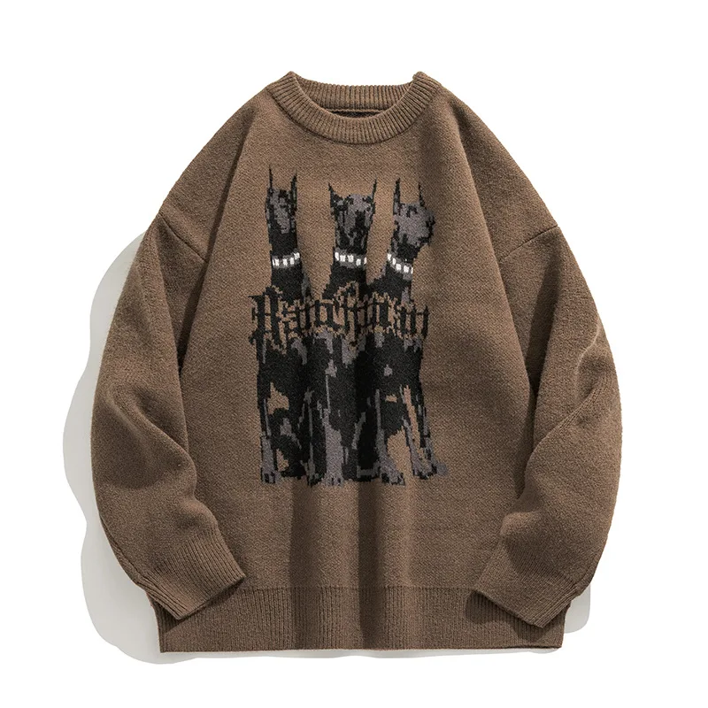

Men's Streetwear Winter Knitted Pullover Thin Wool Cotton Letter Dog Print Oversized Fashion Casual Men Women Couple Sweater