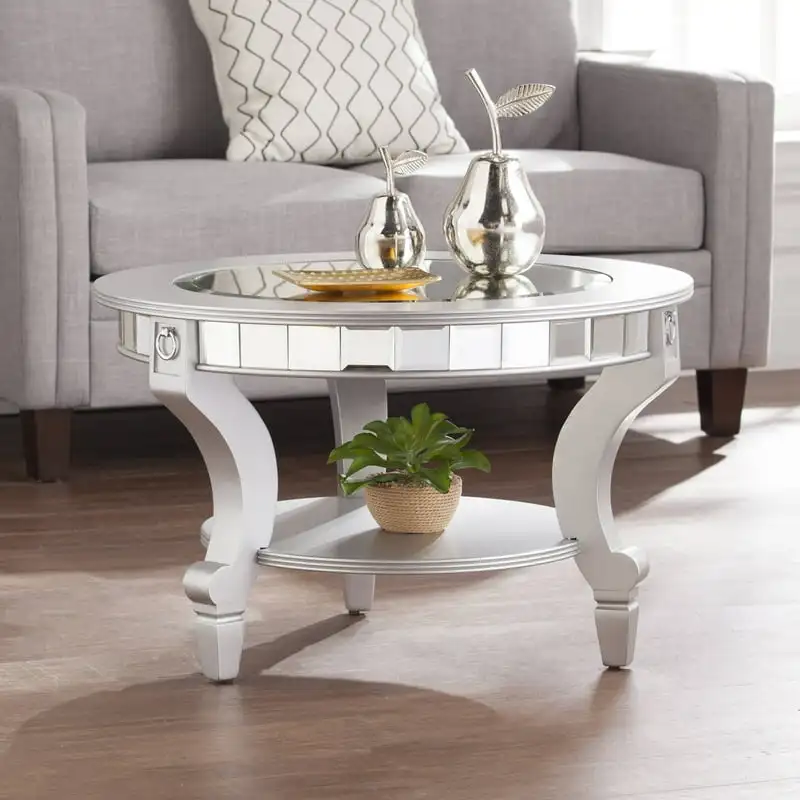 

Ladislas Glam Mirrored Round Coffee Table, Matte Silver