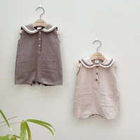 girl baby fashion sailor collar double pocket sleeveless jumpsuit simple thin comfortable cotton toddler boy romper
