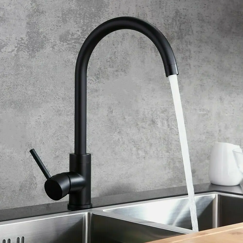 

Matte Black Kitchen Sink Faucet 1-Hole Single Handle Brass Mixer Tap Swivel