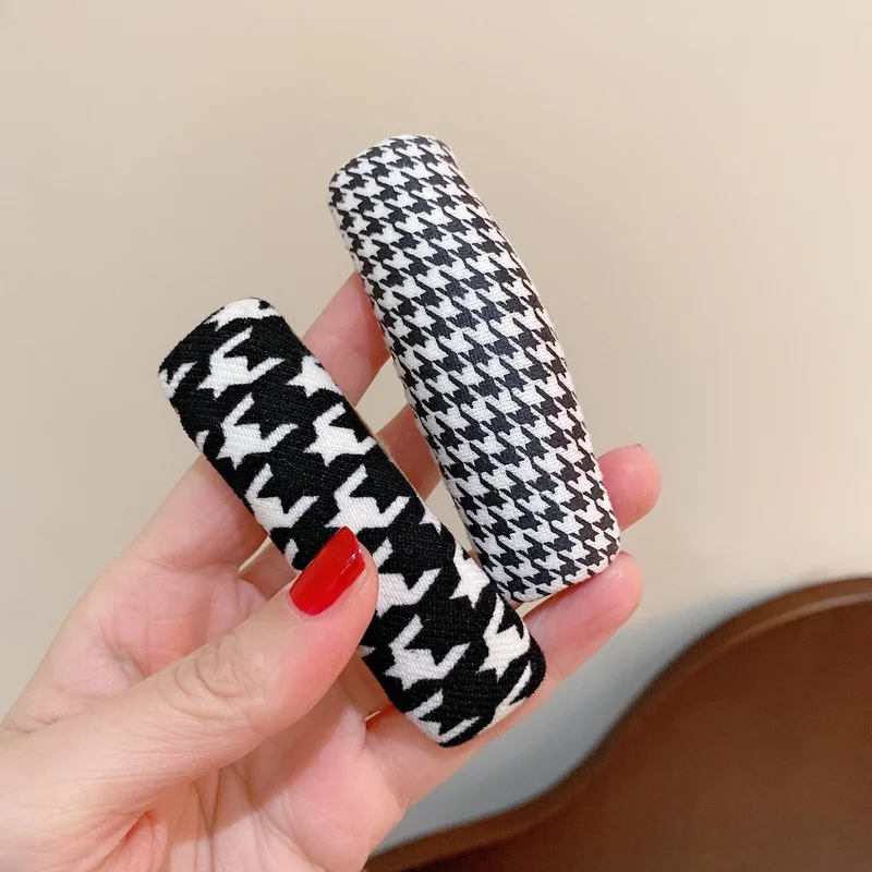 

Retro houndstooth hair clip female side bangs back head hair accessories Korean net red new sponge autumn and winter bb clip