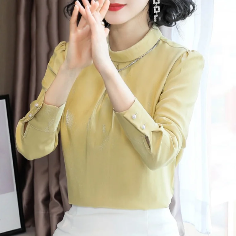 Elegant Solid Color Spliced Folds Chiffon Blouse Women's Clothing 2023 Spring New Casual Pullovers All-match Office Lady Shirt