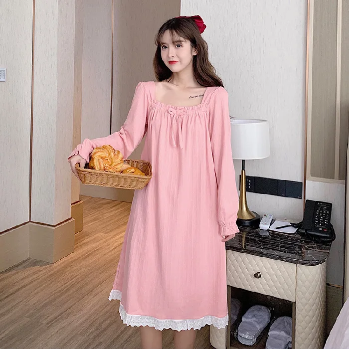 Autumn and Winter New Women's Nightdress Long-sleeved Sweet and Cute Home Service Sexy Nightwear Sleep Tops Sleepwear Women