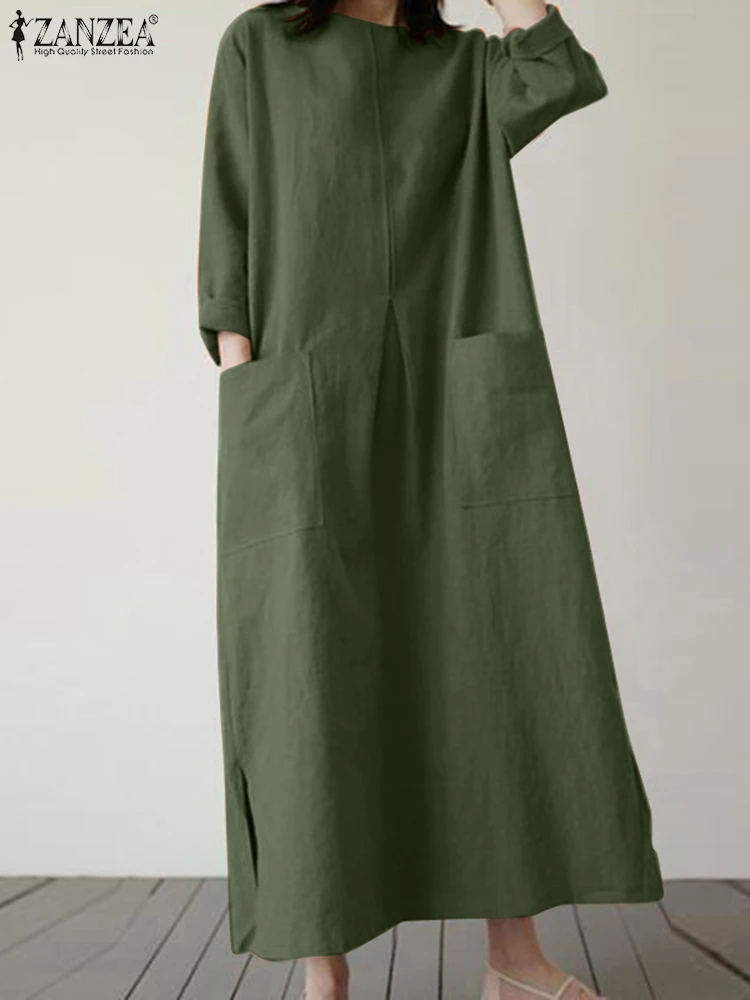 

2023 ZANZEA Fashion Summer Sundress Vintage Women Solid 3/4 Sleeve Dress Baggy Loose Casual Vestidos Kaftan Robe Femme Oversize