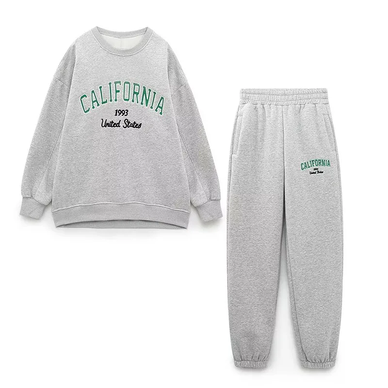 

Women 2022 Autumn Fashion Gray Lettering Sweatshirts Vintage Long Sleeves Y2k Clothes Female Pullovers Tops