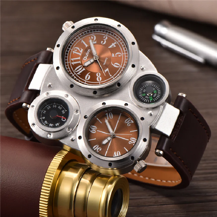 

2018 New Fashion Mens Watches Oulm Militray Sport Quartz Men Watch Leather Compass Decoration Male Wristwatches Dropshipping