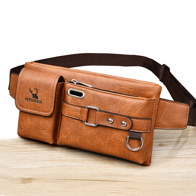 WEIXIER Men's Waist Bag Pu Leather Male Fanny Pack New Male Shoulder Chest Bags for Phone Travel Man Belt Pouch Banana Bum Bags