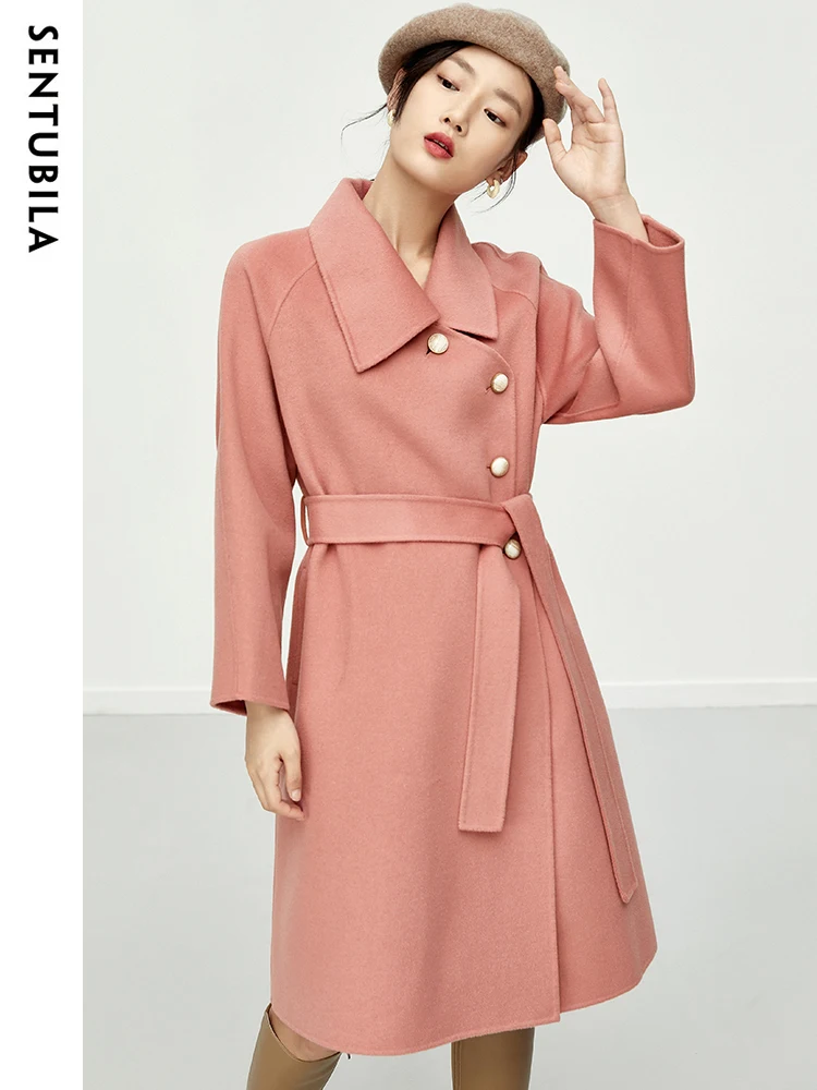 Женское шерстяное пальто SENTUBILA 100% элегантное удобное толстое теплое