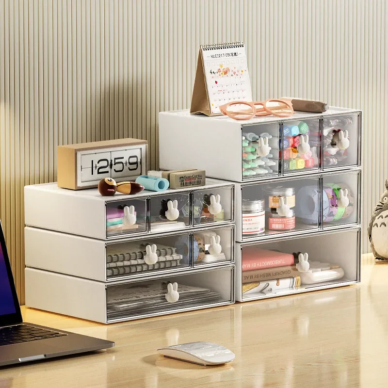 

NEW Desktop Cosmetic Kawaii Stationery Storage Box Ins Plastic Drawer Storage Pen Cabinet Office Desk Stackable Storage Organize