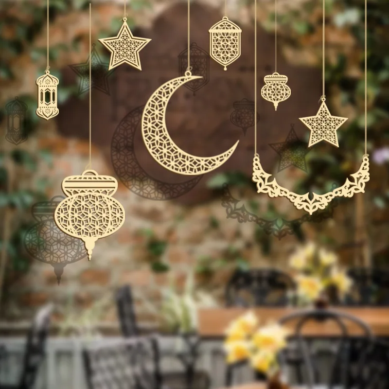

Wooden Eid Mubarak Hanging Pendant Ornament Ramadan Kareem Gift Islam Muslim Home Table Decoration DIY Craft Party Supplies