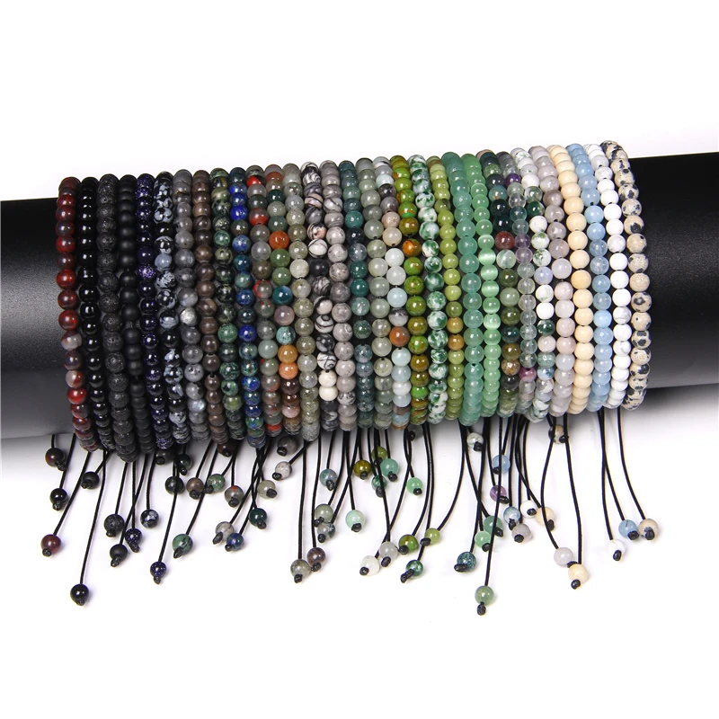 

5 PCS 4mm Stone Beads Braied Bracelet Small Round Labradorite Lava Agat Bracelet for Women Men Handmade Bracelet Yoga Jewelry