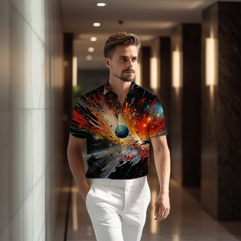 

Sports Fitness Men's Shirt Summer Loose Comfortable Shirt Mars Hits The Earth 3d Printed Shirt Fashion All-match Shirt
