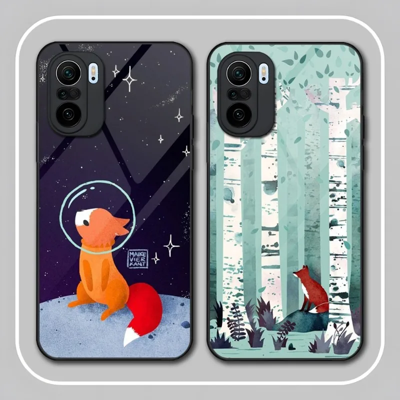 

Fox Phone Case Tempered Glass For Redmi K40 K20 K30 K50 Proplus 9 9A 9T Note10 11 T S Pro Poco F2 X3 NFC Cover