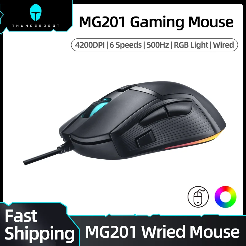 

ThundeRobot MG201 USB Wired Gaming Mouse 4200DPI with RGB Backlit 6 Programmable Buttons Mice for Gaming Laptop PC Mouse Gamer