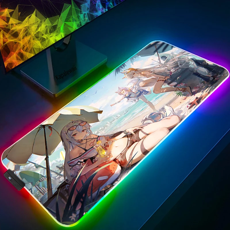 

Светодиодная игровая компьютерная настольная подставка для геймеров, коврик для мышек с аниме RGB Mausepad, коврик для игр, аксессуары для геймер...