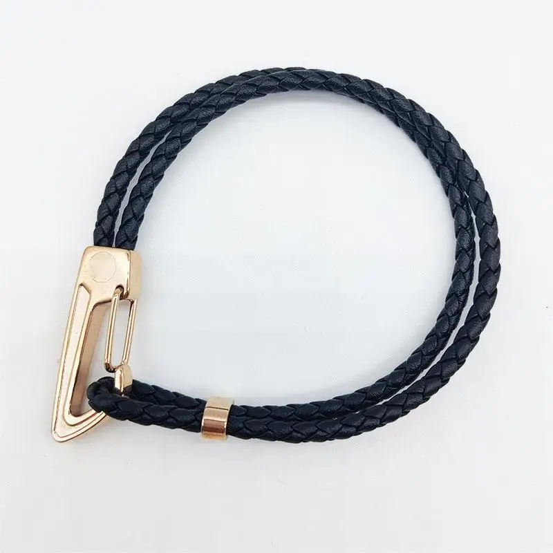 

Z07 MB Leather Bracelet Lobster Clasp With Six Star Couple Rope For Men