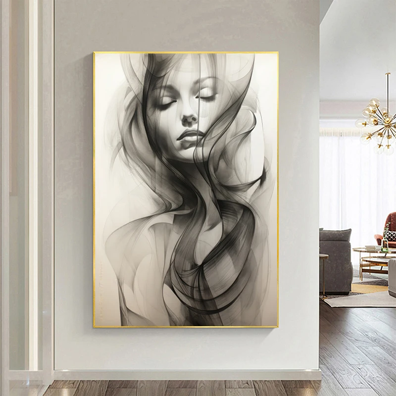 Современная Абстрактная холщовая картина с изображением женщины из смога