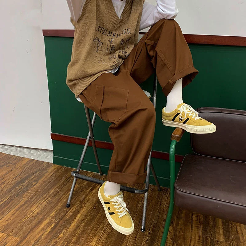 

2023 Vintage Cargo Pants Women Japanese Style Streetwear Harajuku Baggy Trousers Casual Retro Brown Wide Leg Pants Aesthetic