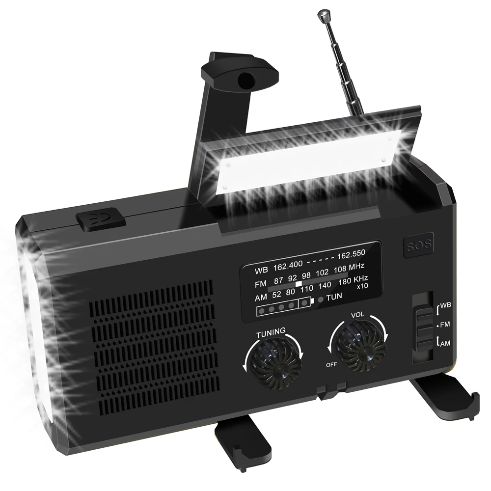 

Emergency Solar Powered Hand Crank Radio Phone Charger Multi-purpose LED Flashlight AM/FM/NOAA Weather Radio Survival Supplies