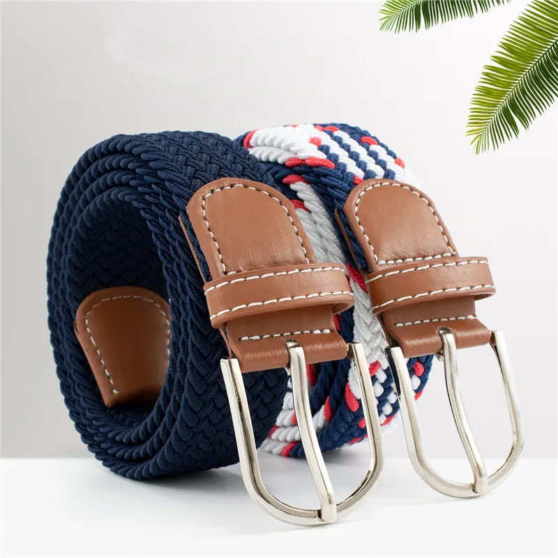 105cm Stretch Canvas Leather Belts for Men Female Casual Knitted Woven Military Tactical Strap Male Elastic Belt for Pants Jeans
