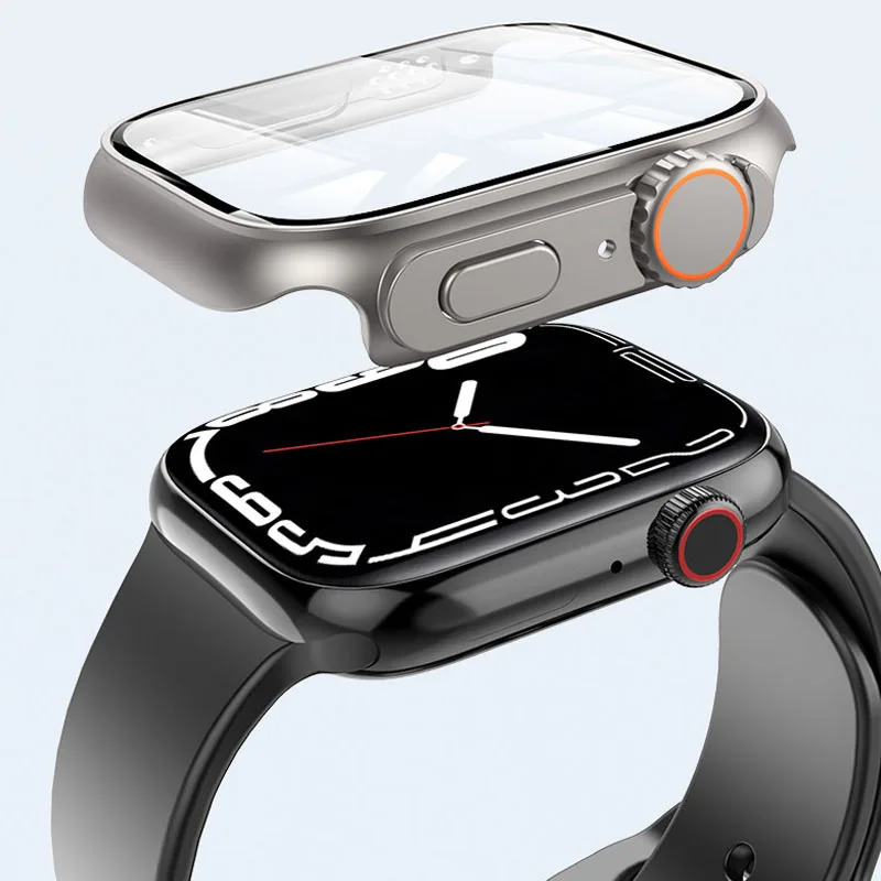 Upgrade Case for Apple Watch Series 8 7 41mm 45mm Screen Protector Case Tempered Glass Film For IWatch Series 4 5 6 Se 44mm 40mm
