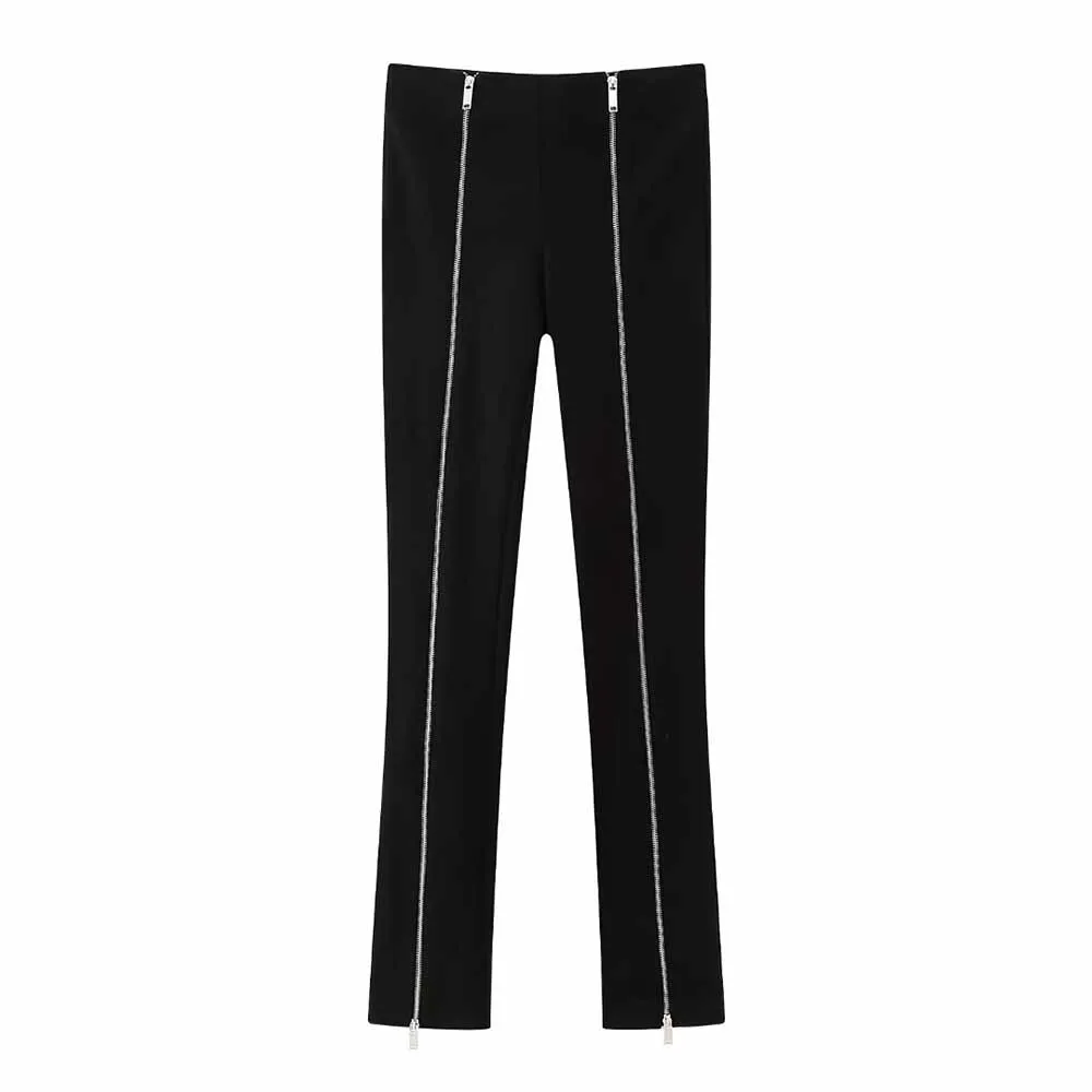 

TRAF Women's 2023 Chic New Zipper Decorate High Rise Stretch Trousers Casual Solid Color Slim Design Sense Female Pants 7385521