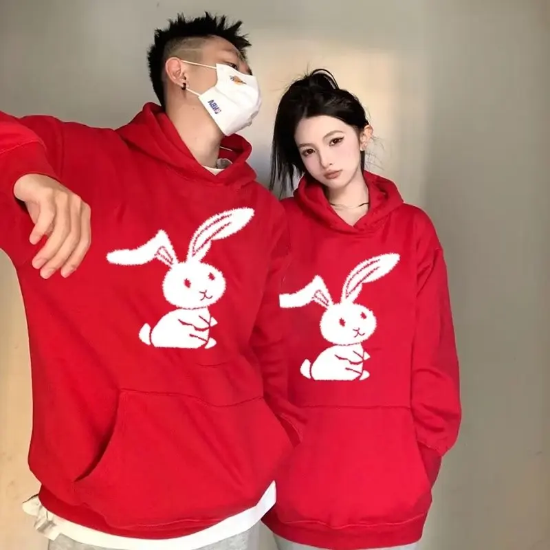 

2023 Year of The Rabbit Year of The Rabbit Sweatshirt Couple Wear Winter New Year Clothes Red Men's Fashion Sweatshirt