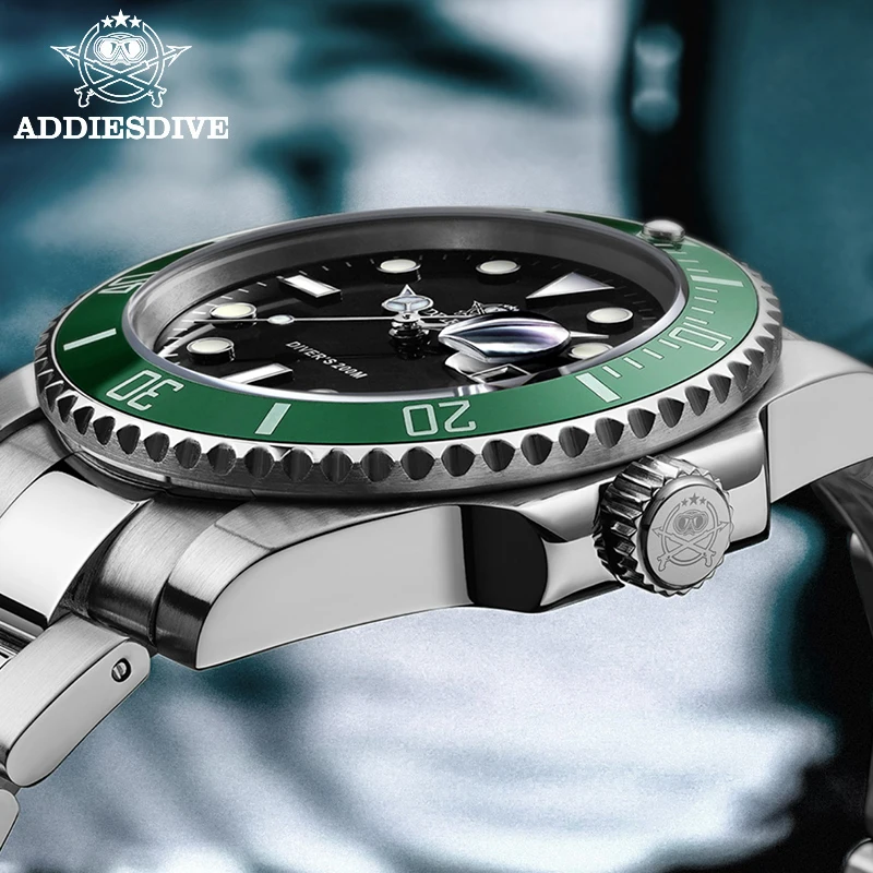 Addies Dive Quartz watch Luxury Brand Men Watches Waterproof Business 41mm Watch C3 luminous Stainless Steel Black  Diver watch enlarge