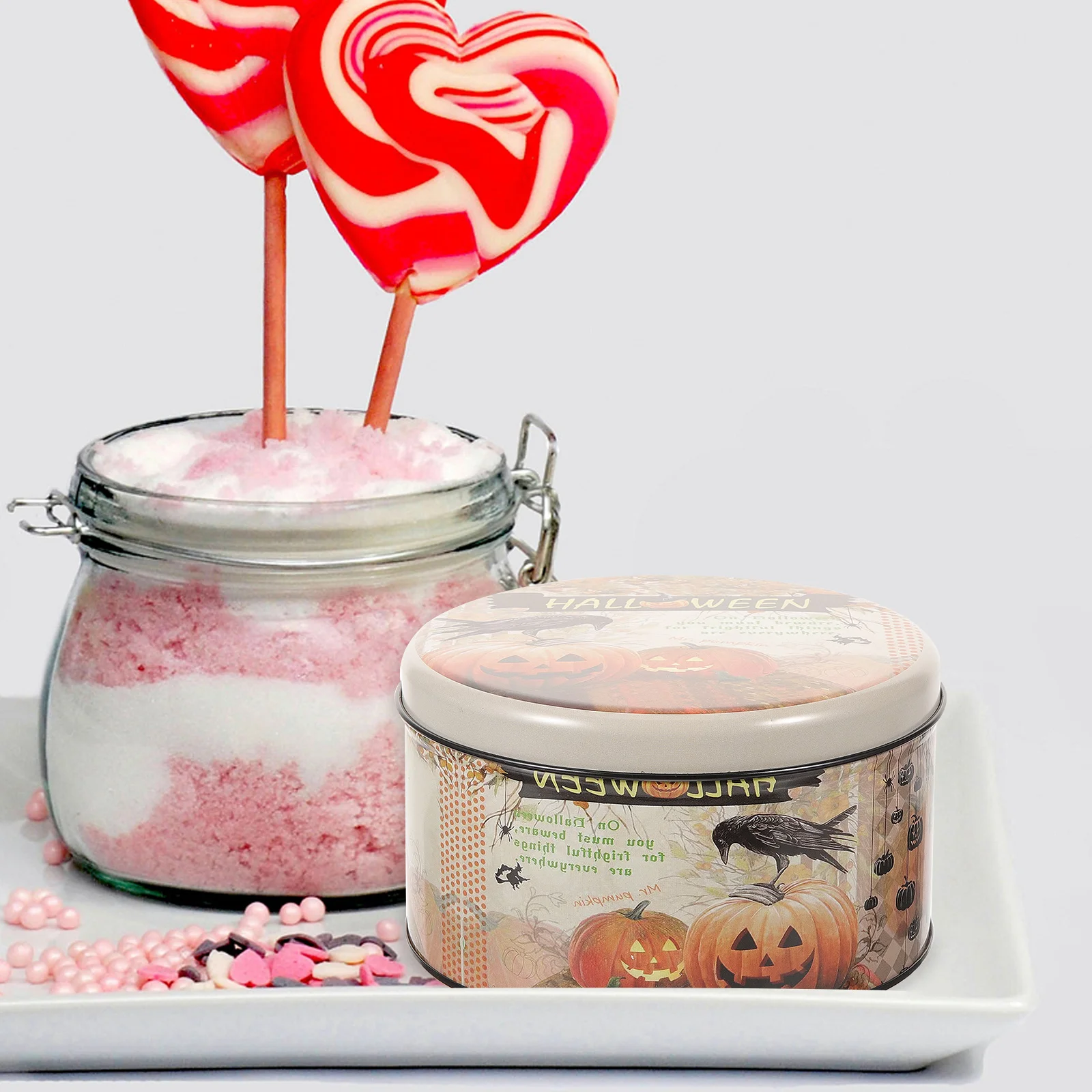 

Подарочный контейнер, маленький металлический жестяной декор, банка для хранения печенья, крышка для конфет, для детей, для Хэллоуина