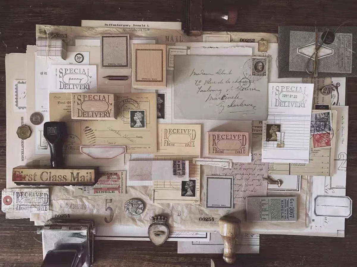 

Vintage Mail Delivery Received Wooden Rubber Stamp for DIY Scrapbooking Photo Album Card Making