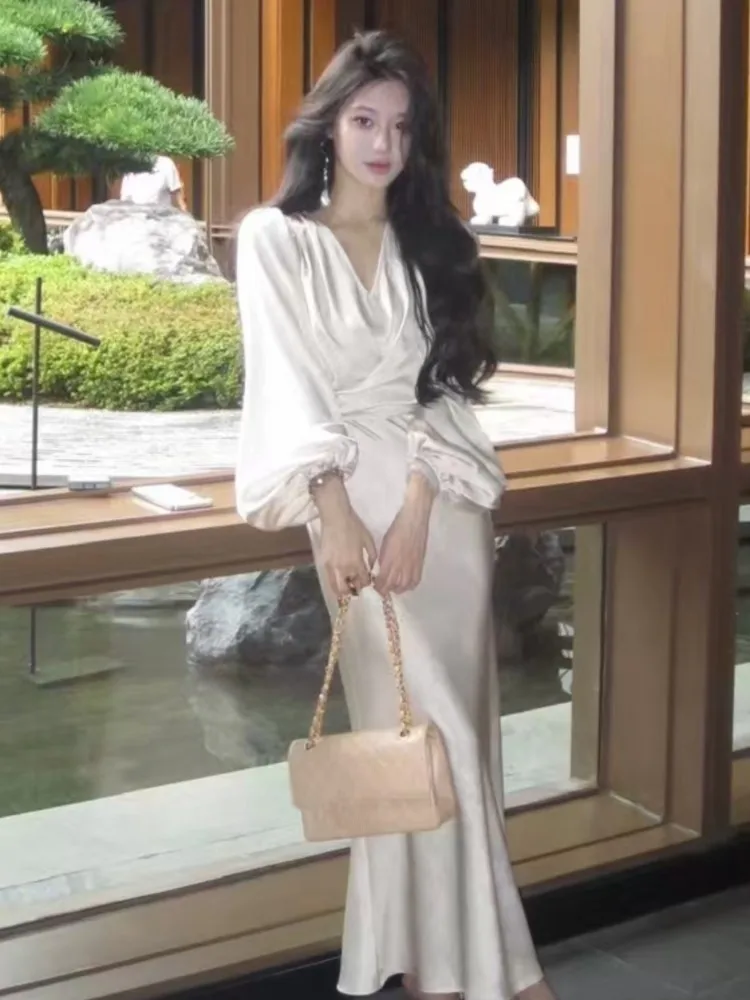 Женское элегантное Пятнистое платье миди с принтом Осеннее приталенное вечернее