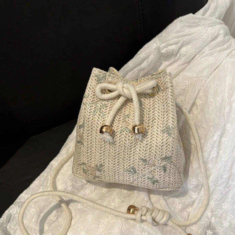 Женская сумка через плечо на шнурке женская соломенная сумка-ведро летняя