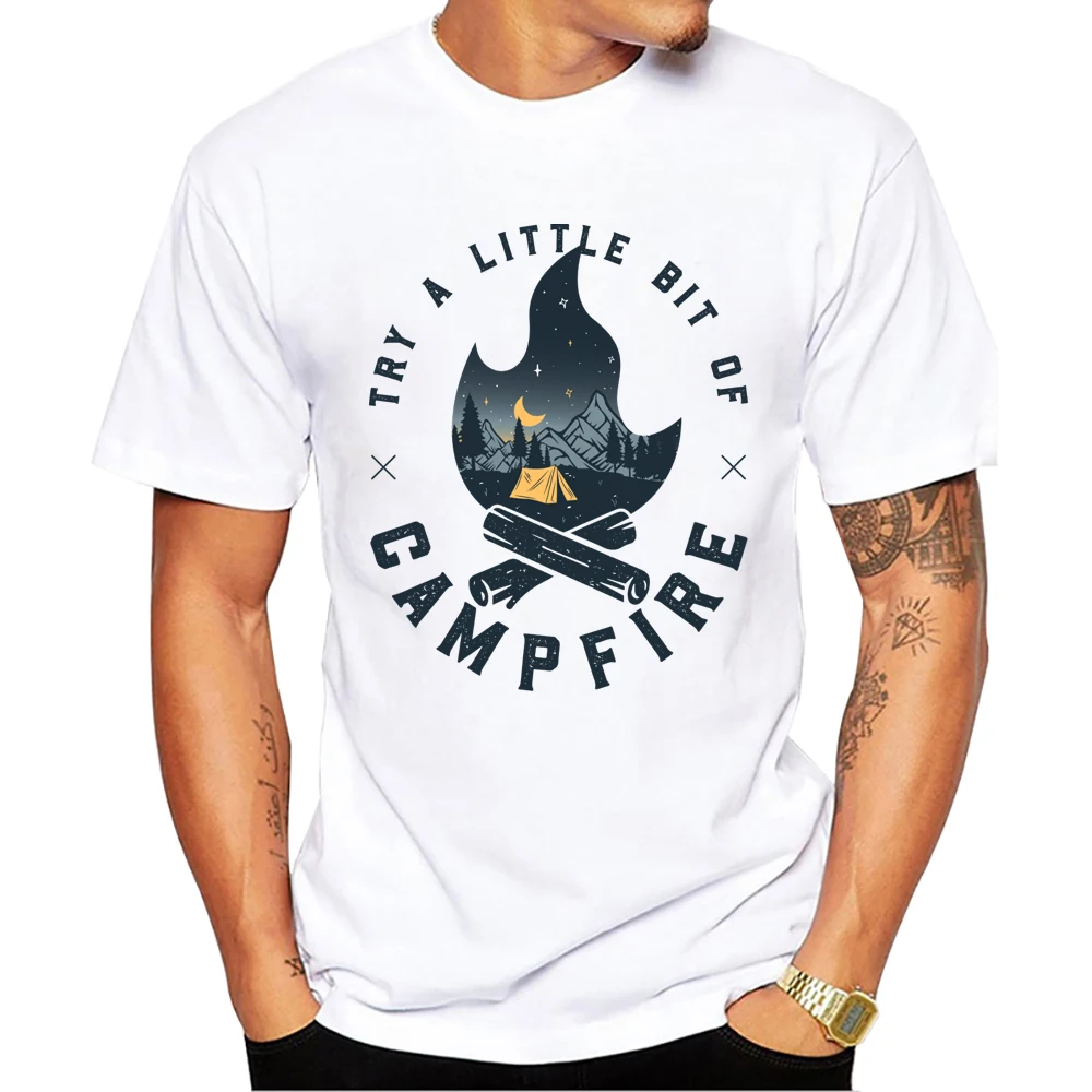Teehub coole Camping Männer T-Shirt Berge Lagerfeuer gedruckt Harajuku Sterne T-Shirts Kurzarm T-Shirts cooles T-Shirt – Detail 4