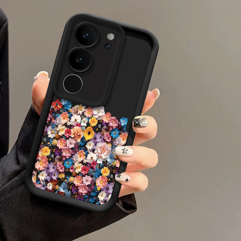 Bright Colorful Flowers Case For Vivo S17 S16E S15 S12 S1 Pro Camera Lens Protection Shockproof Silicone Soft Phone Cover Funda