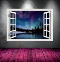 nothern lights wall decal aurora borealis decal window frame wall art polar lights wall sticker wall mural room decor