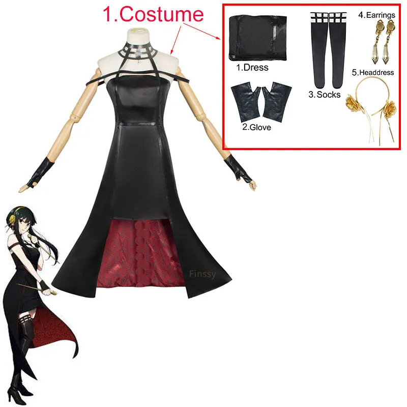 

Anime Yor Forger Cosplay Costume Anime killer Cosplay Wig Adult Clothing Including Sock Glove Headdress Earring