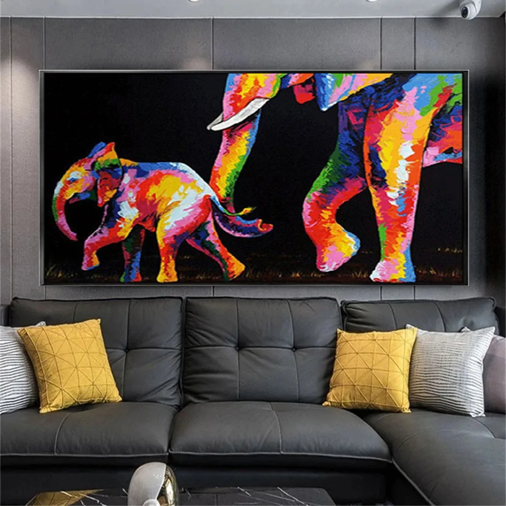 

Handpainted Elephant Oil Painting On Canvas Modern Designed Animal Wall Art Picture Handmade For Room Home Decor