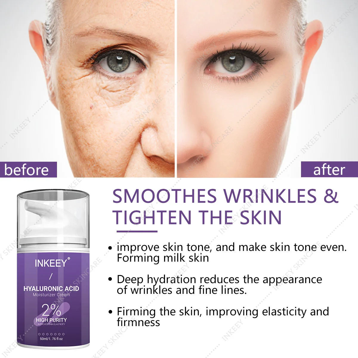 Антивозрастной крем для лица с гиалуроновой кислотой укрепляющий против морщин