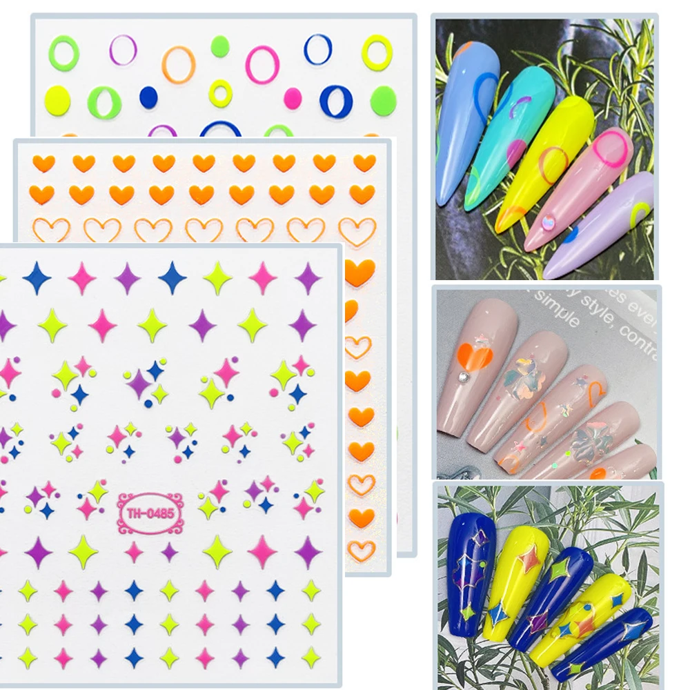 

Светящиеся наклейки для дизайна ногтей Звездные звезды сердце Мультяшные круги нажимайте на ногти Летний Дизайн Маникюрные аксессуары сла...