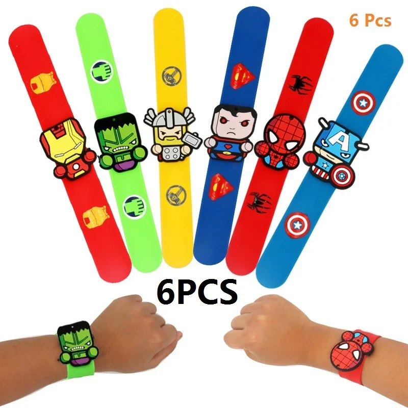 

6PCS Disney Cartoon Marvel Bracelet Spiderman Hulk Capitan America Anime Figure Wristand Slap Bracelets for Gifts Boys girl Toys