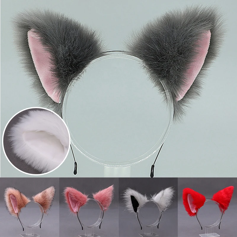 

Fox Ear Long Fur Plush Hair Hoop Hair Accessories Furry Animal Head Hoop Cat Ears Headband Pure Color Handmade Hair Grip DIY
