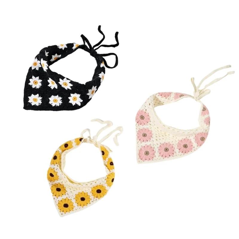 Вязаный крючком шарф для волос с изображением ромашки треугольной повязки на