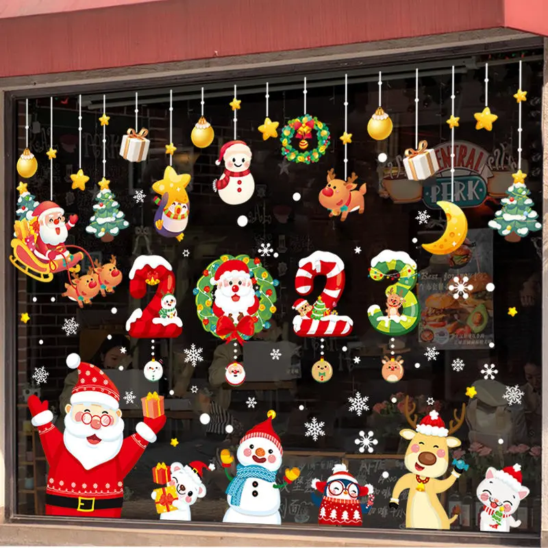 

New Christmas Decoration Santa Claus Glass Door Sticker Festival Atmosphere Scene Layout Window Electrostatic Sticker Ornaments