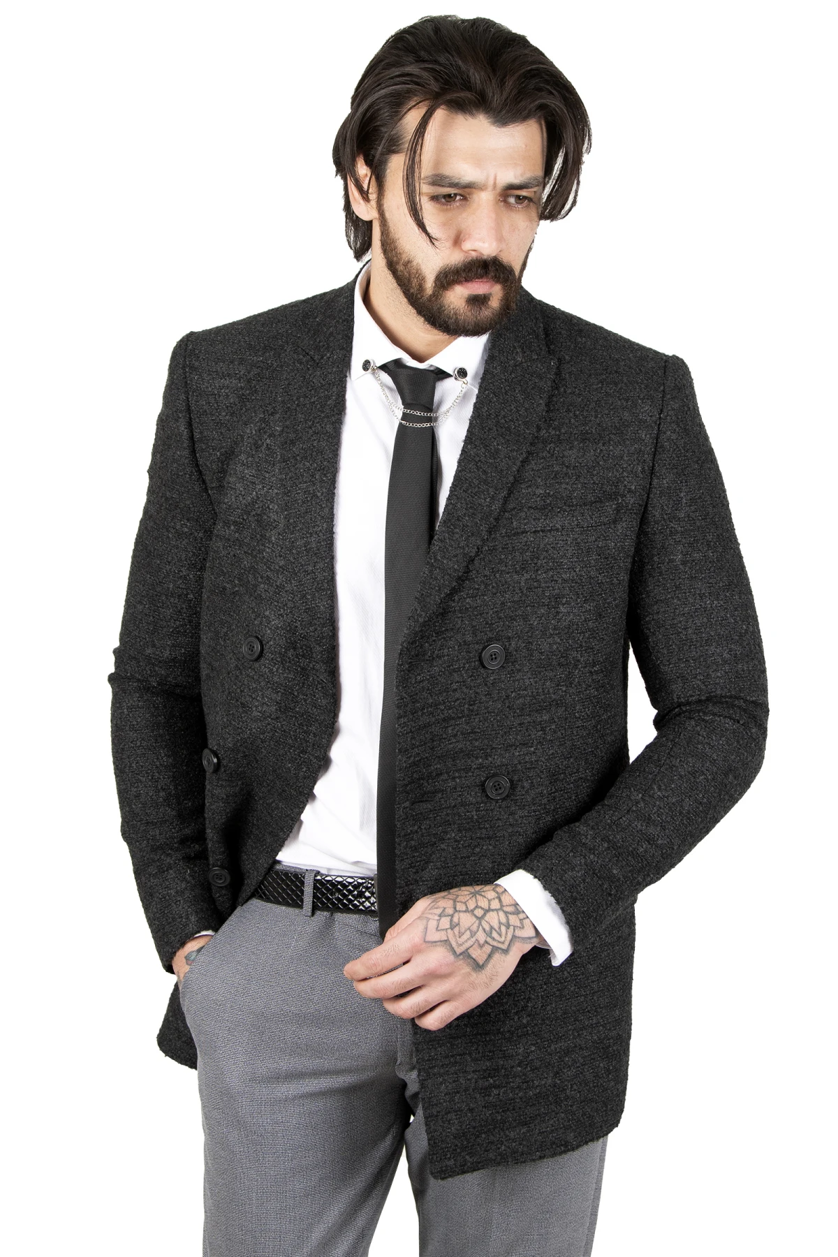 DeepSEA patterned italian double breasted coat 2203007